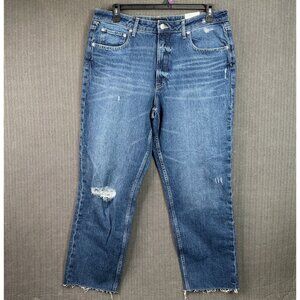 Free Assembly Womens Size 16 Blue Super High Rise Straight Jeans Distress Denim